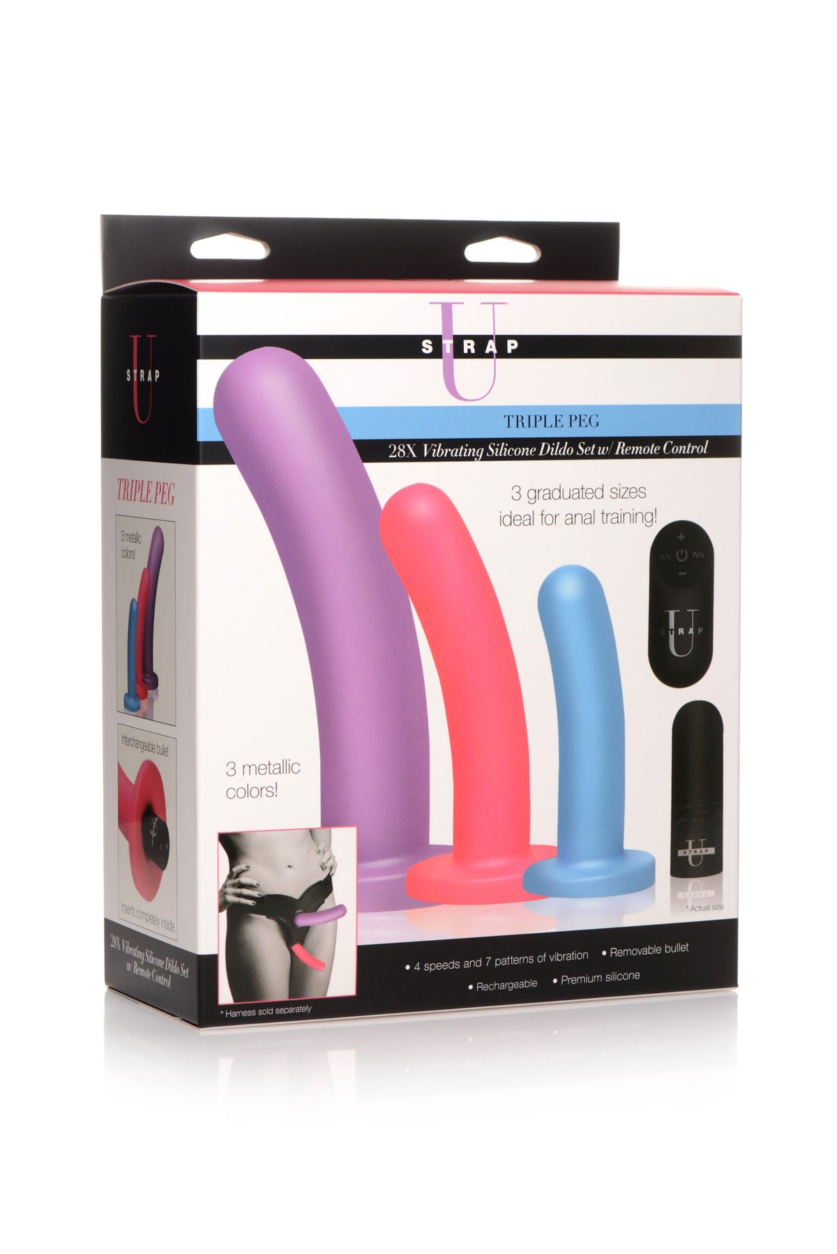 Triple Peg 28x Vibrating Silicone Dildo Set With Remote by XR Brands from LoveMart Co.