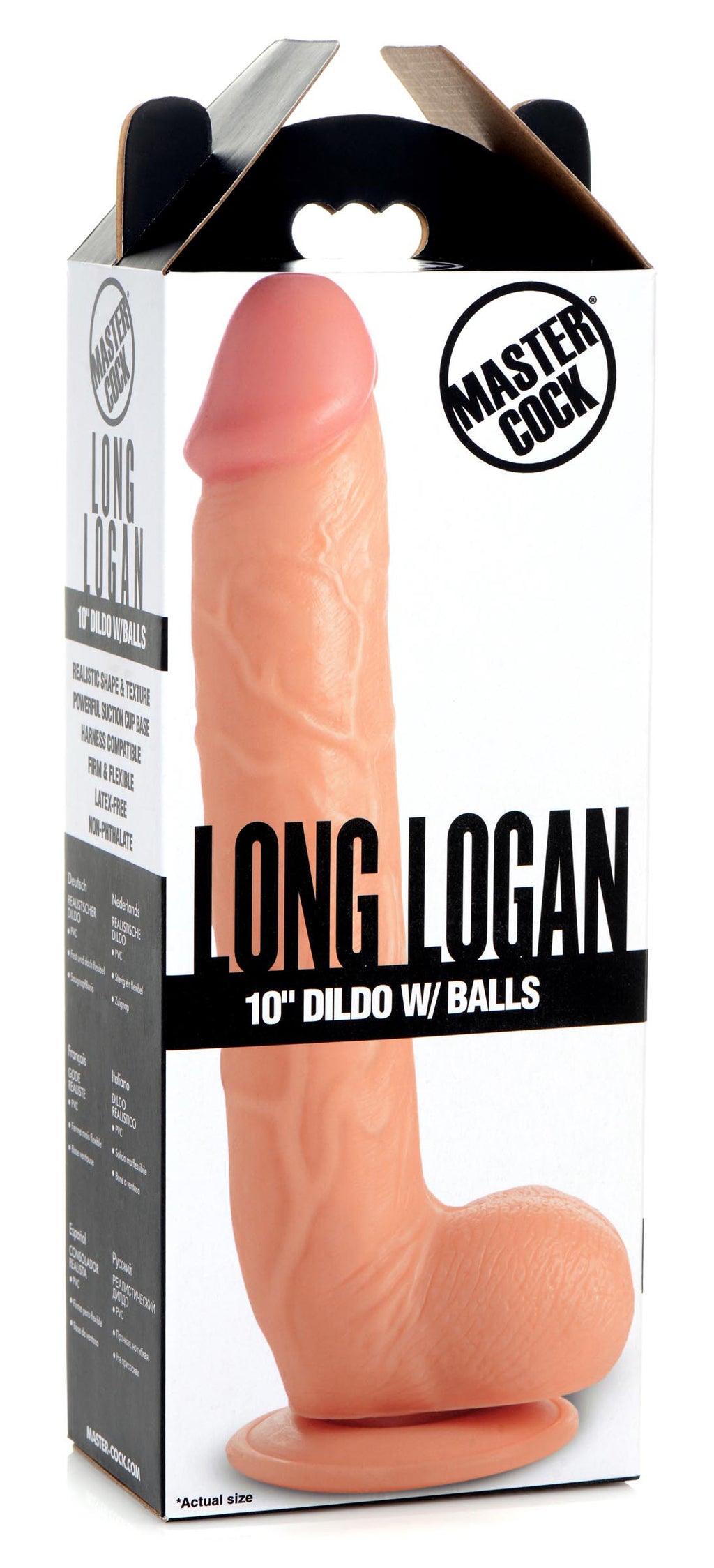 Long Logan 10 Inch Dildo With Balls - Light by XR Brands from LoveMart Co.