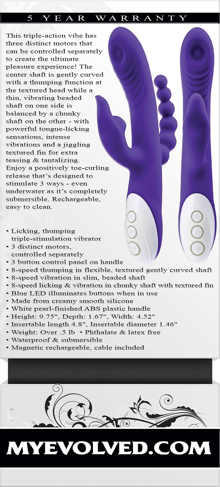 Lick Me - Triple Stim Vibe by Evolved Novelties from LoveMart Co.