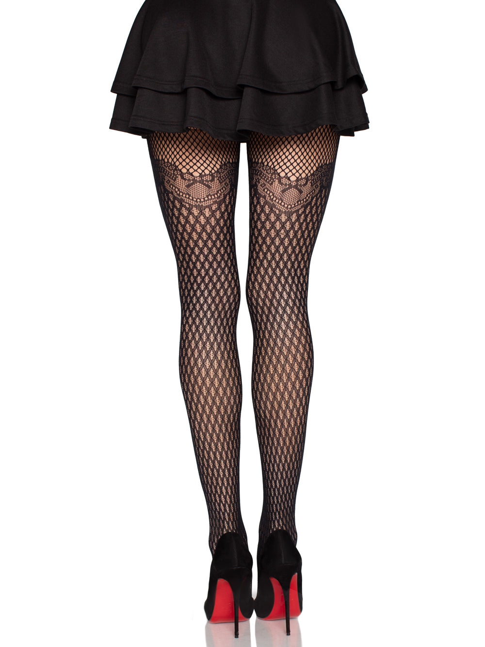 Gilded Grid Net Tights With Bow Lace Top - Os by Leg Avenue from LoveMart Co.