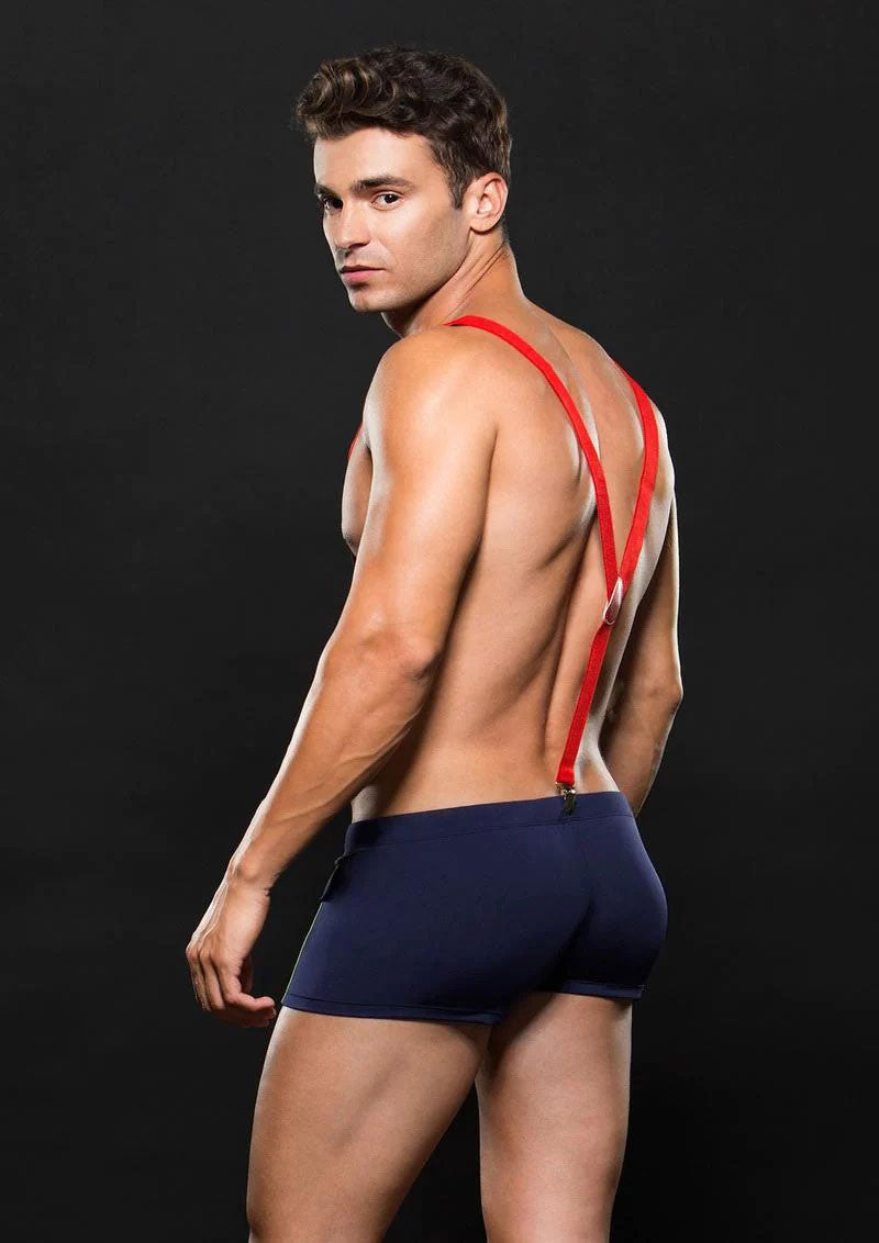 Fireman Bottom With Suspenders 2 Pc - Medium/large - Navy /red by Envy Menswear from LoveMart Co.
