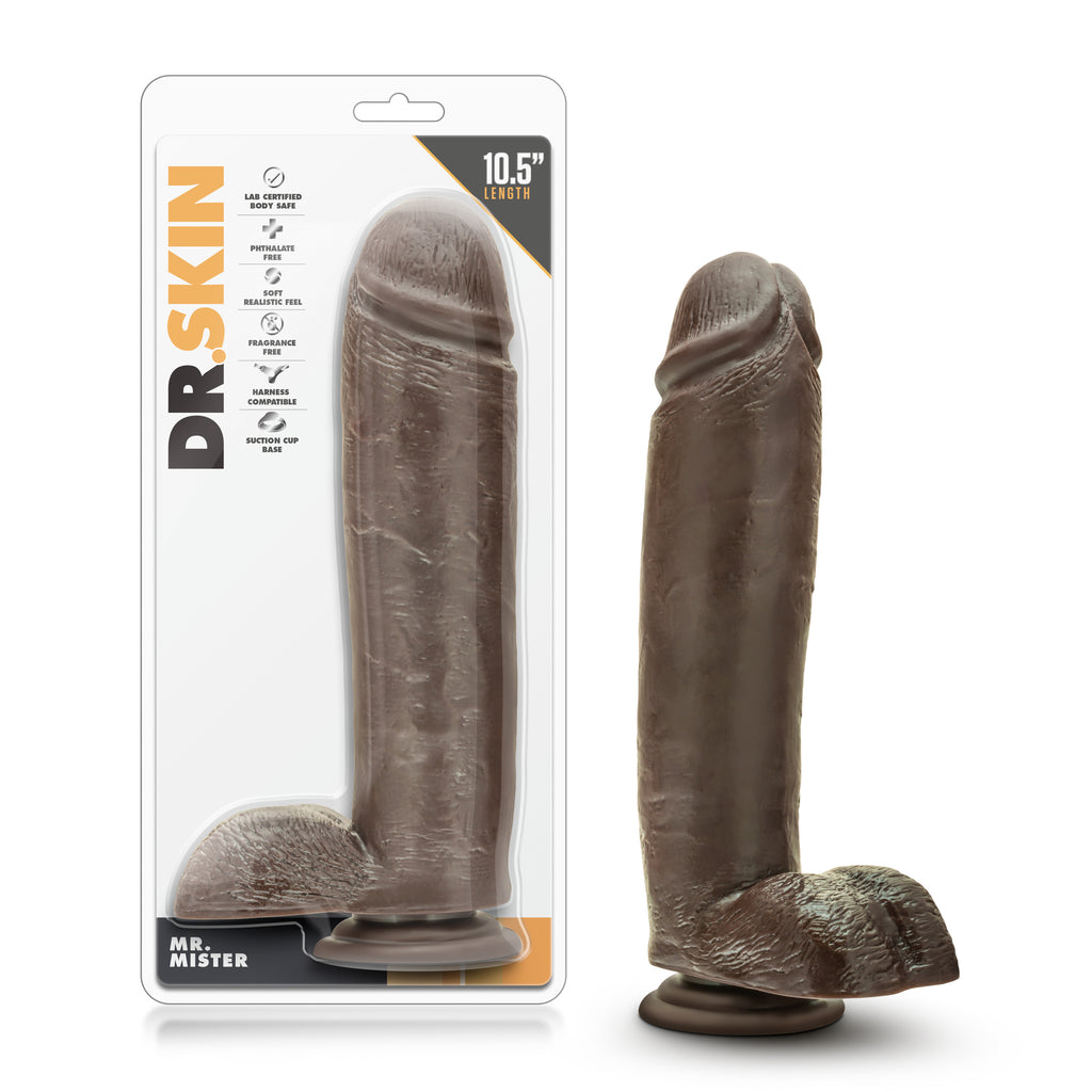 Dr. Skin - Mr. Mister 10.5 Inch Dildo with Suction Cup - Chocolate by Blush from LoveMart Co.