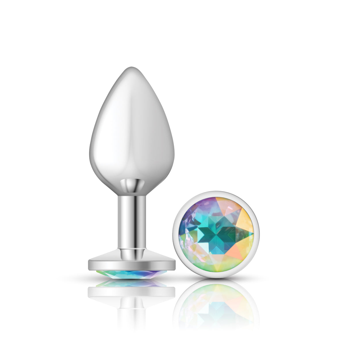 Iridescent Round Gem Silver Metal Plug - Md by Viben from LoveMart Co.