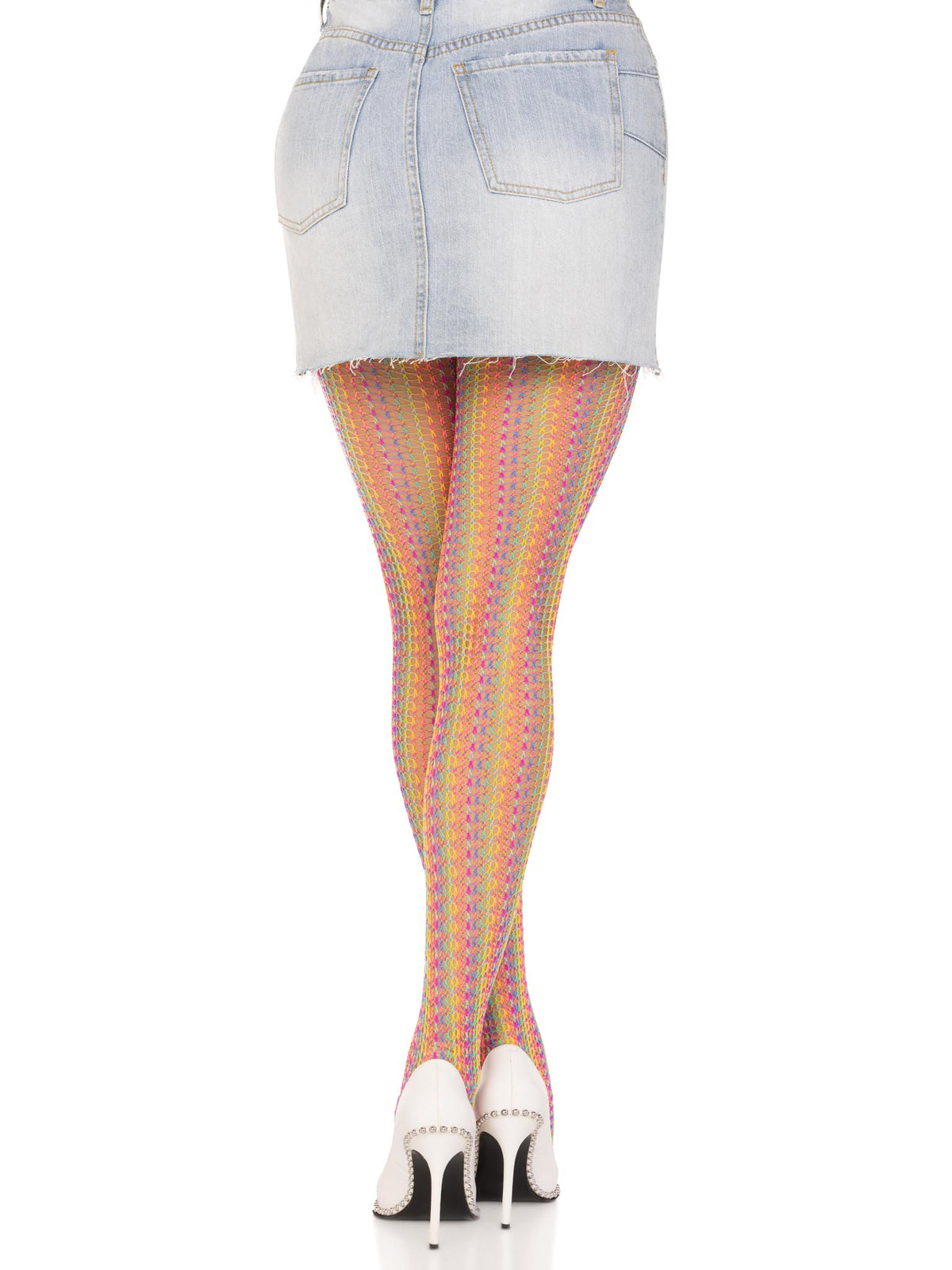 Rainbow Crochet Net Tights - One Size - Multicolor by Leg Avenue from LoveMart Co.