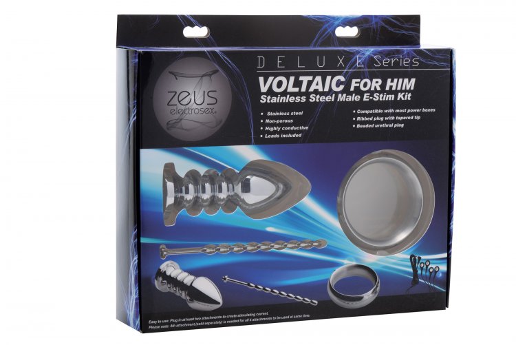 Zeus Deluxe Series Voltaic for Him Stainless Steel Male E-Stim Kit by XR Brands from LoveMart Co.