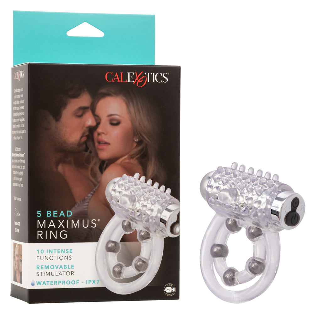 Maximus Enhancement Ring 5 Stroker Beads Rechargeable by CalExotics from LoveMart Co.