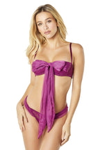 2 Pc Functional Tie Shelf Cup Bra and Ruched Back Tanga Amaranth S/m by Oh La La Cheri from LoveMart Co.