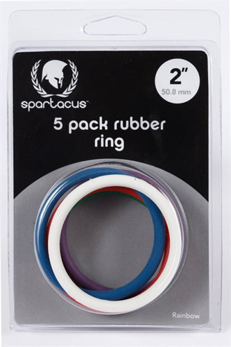 Rubber Cock Ring 5 Pack - 2 Inches - Rainbow by Spartacus from LoveMart Co.