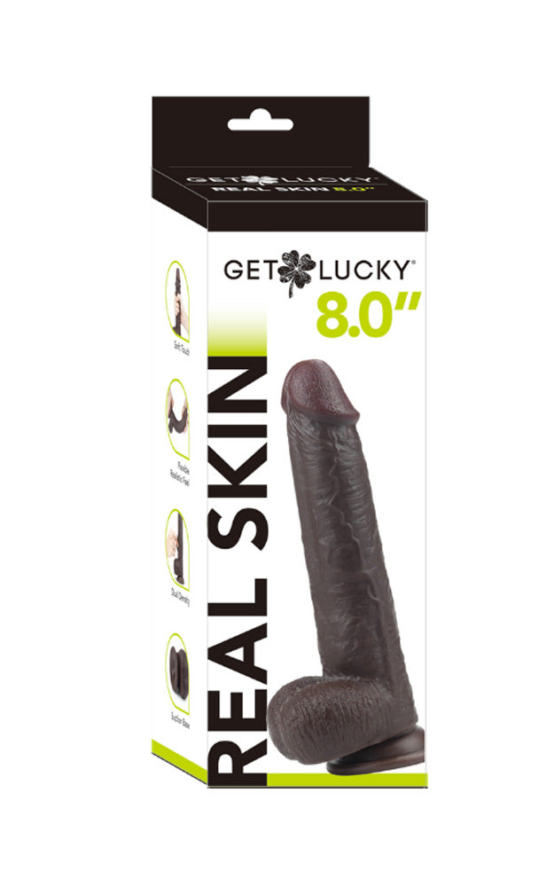 Real Skin 8" Dual Layer Dildo - Dark by Viben from LoveMart Co.