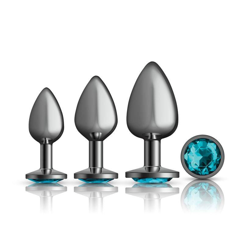 Teal Round Gem Anal Trainer Kit - Gunmetal by Viben from LoveMart Co.