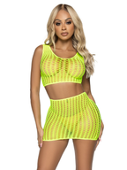 2 Pc. Crochet Net Crop Top and Mini Skirt - One Size - Neon by Leg Avenue from LoveMart Co.