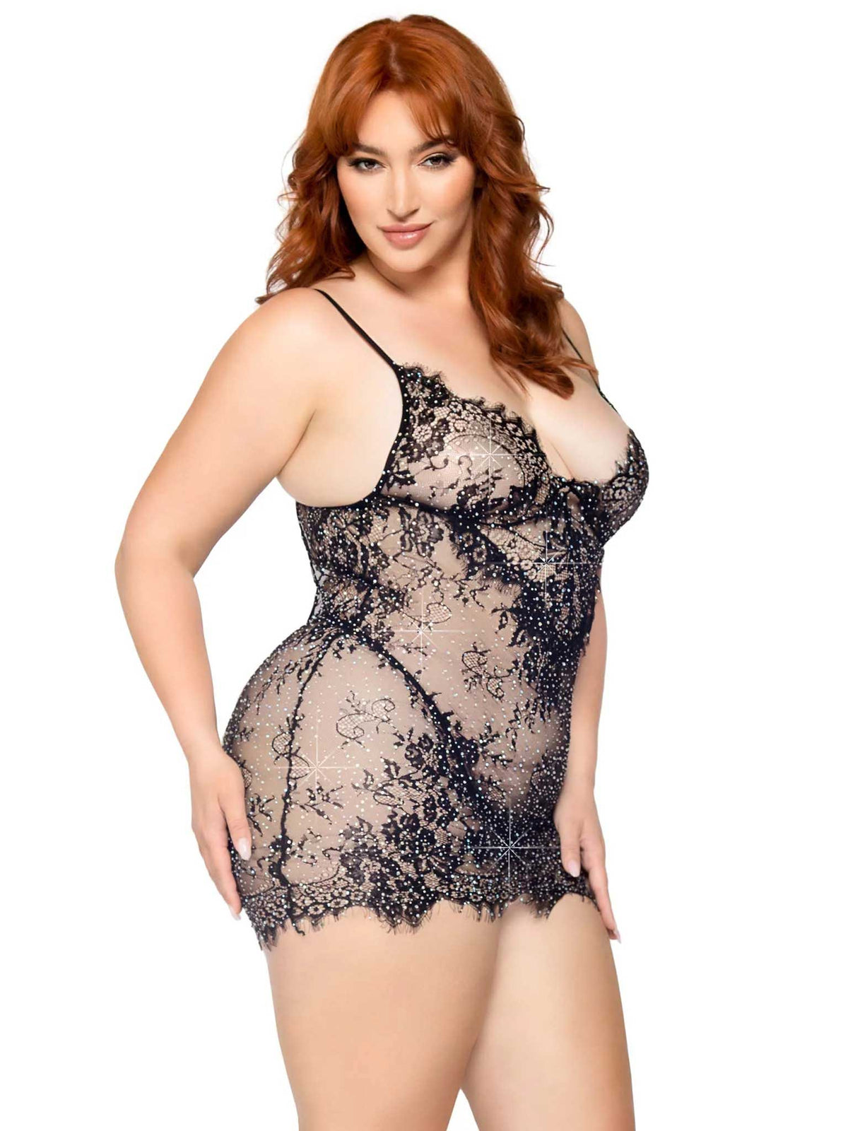 2 Pc Rhinestone Lace Dress and G-String - 1x/2x by Leg Avenue from LoveMart Co.