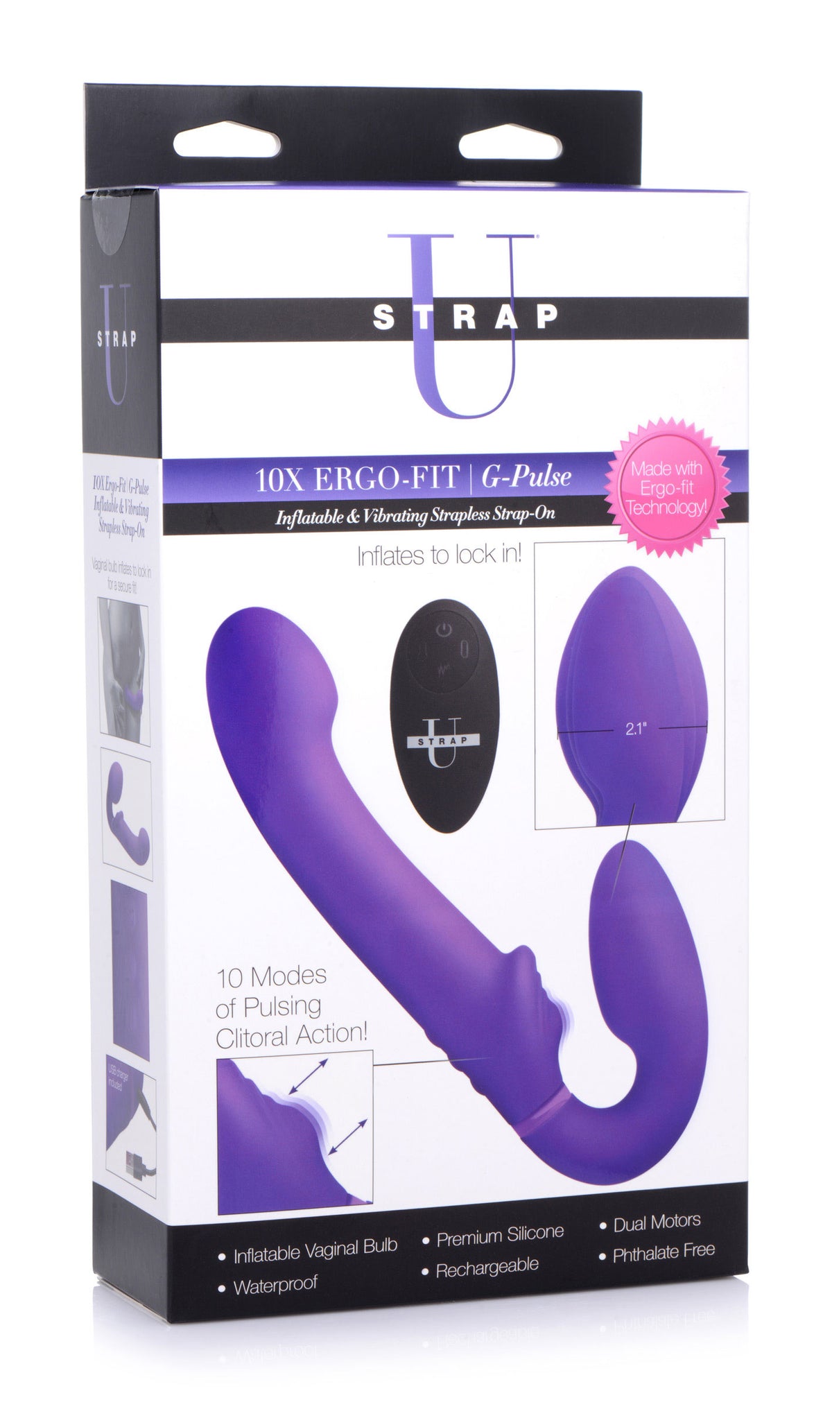 10x Ergo- Fit G-Pulse Inflatable and Vibrating Strapless Strap- on by XR Brands from LoveMart Co.