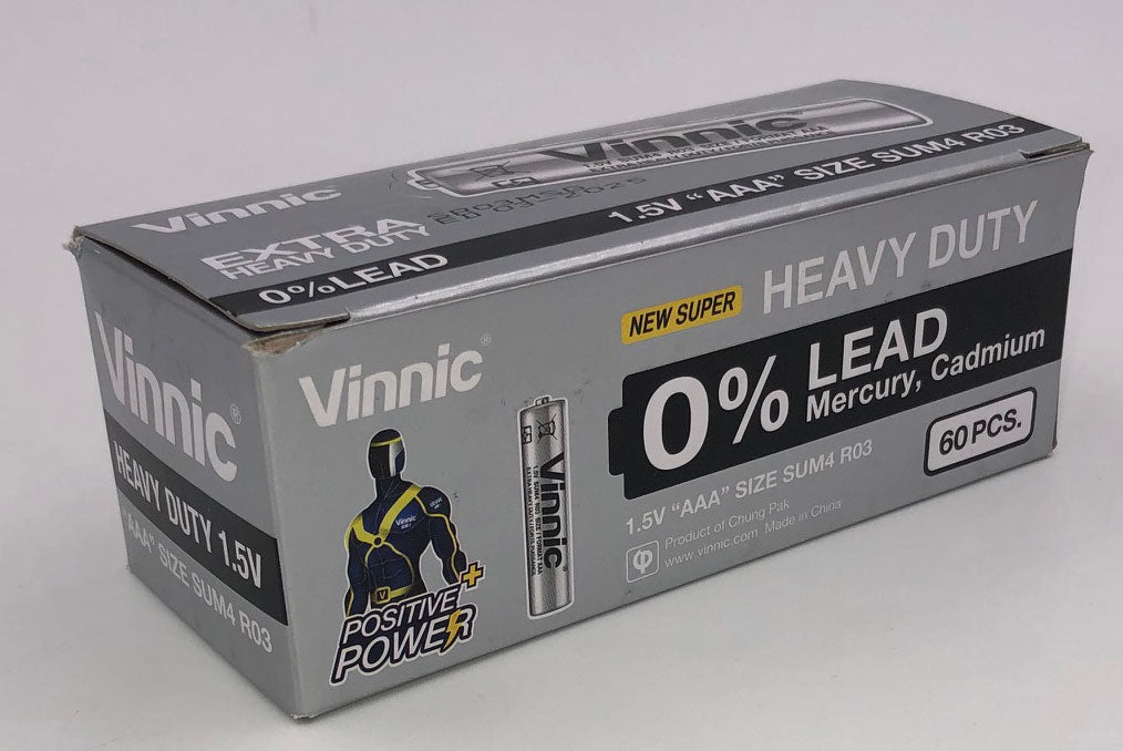 Vinnic Extra Heavy Duty AAA Batteries 2 Pc./ Shrink Pk. 60 Pcs. Box by Vinnic & Player Batteries from LoveMart Co.