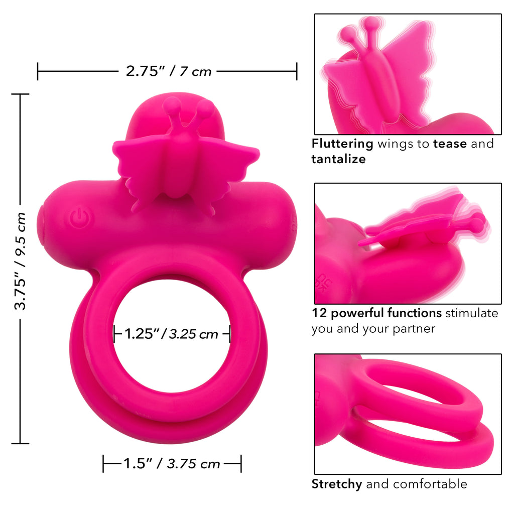 Silicone Rechargeable Dual Butterfly Ring by CalExotics from LoveMart Co.