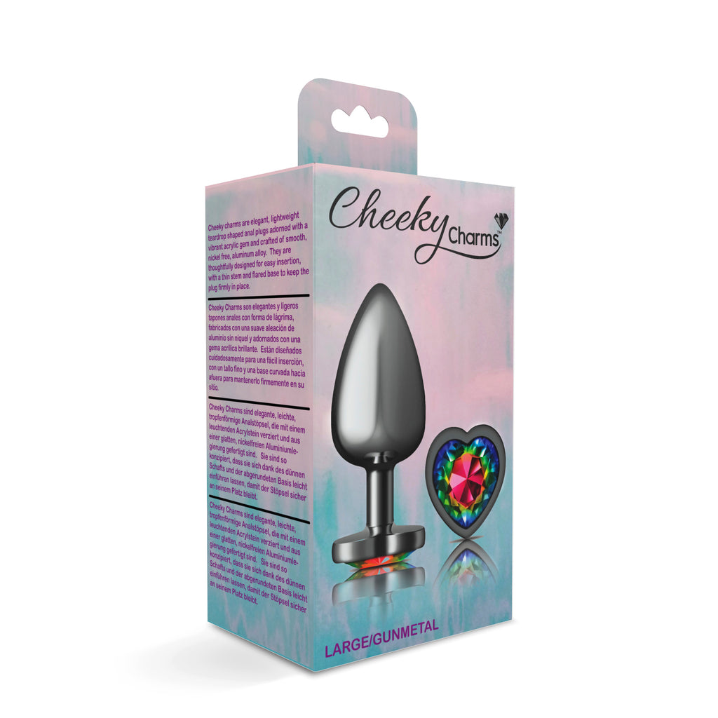 Rainbow Heart Gem Gunmetal Metal Plug - Lg by Viben from LoveMart Co.