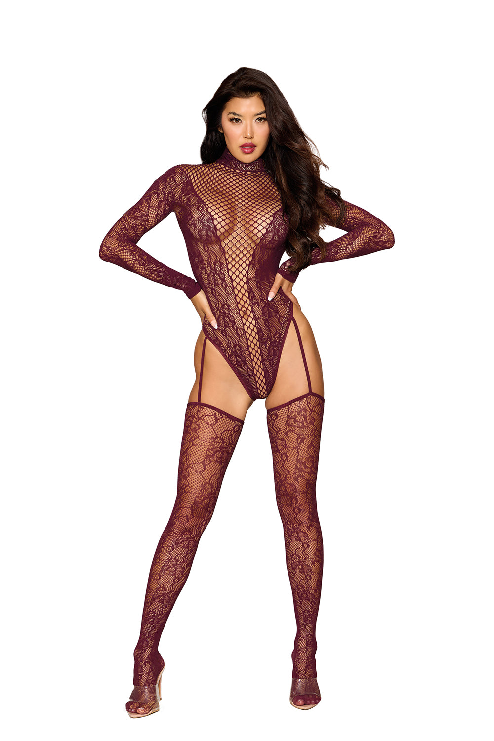 Teddy Bodystocking Dmnd - One Size - Cherry Lacquer by Dreamgirl from LoveMart Co.