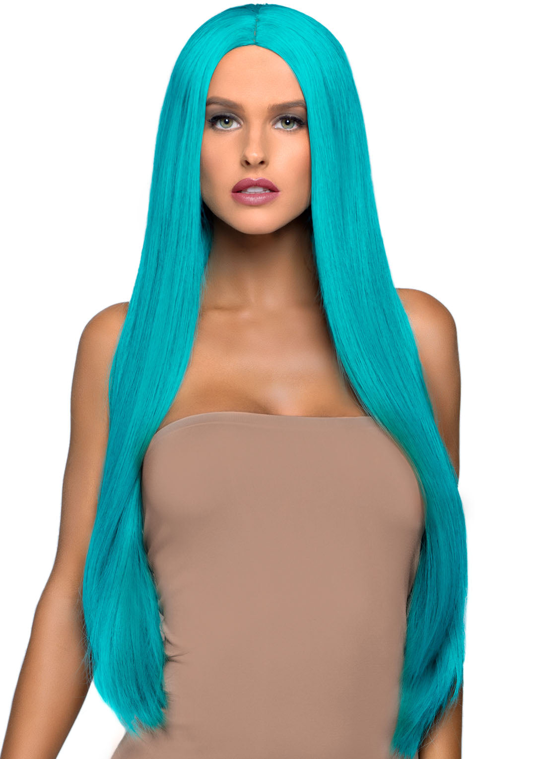 33 Inch Long Straight Center Part Wig - Turquoise by Leg Avenue from LoveMart Co.
