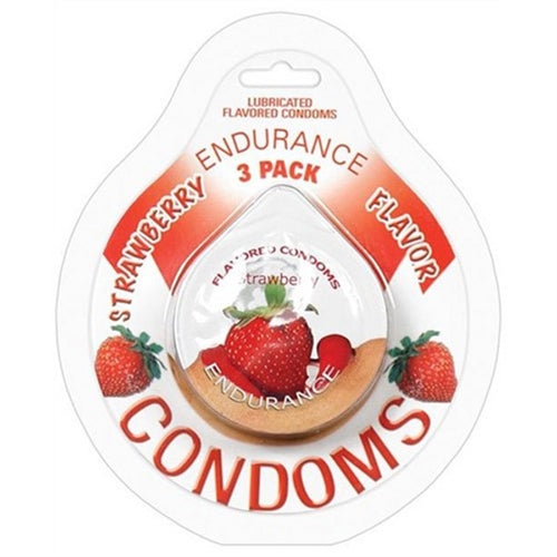 Endurance Condoms - Strawberry - 3 Pack by Hott Products from LoveMart Co.