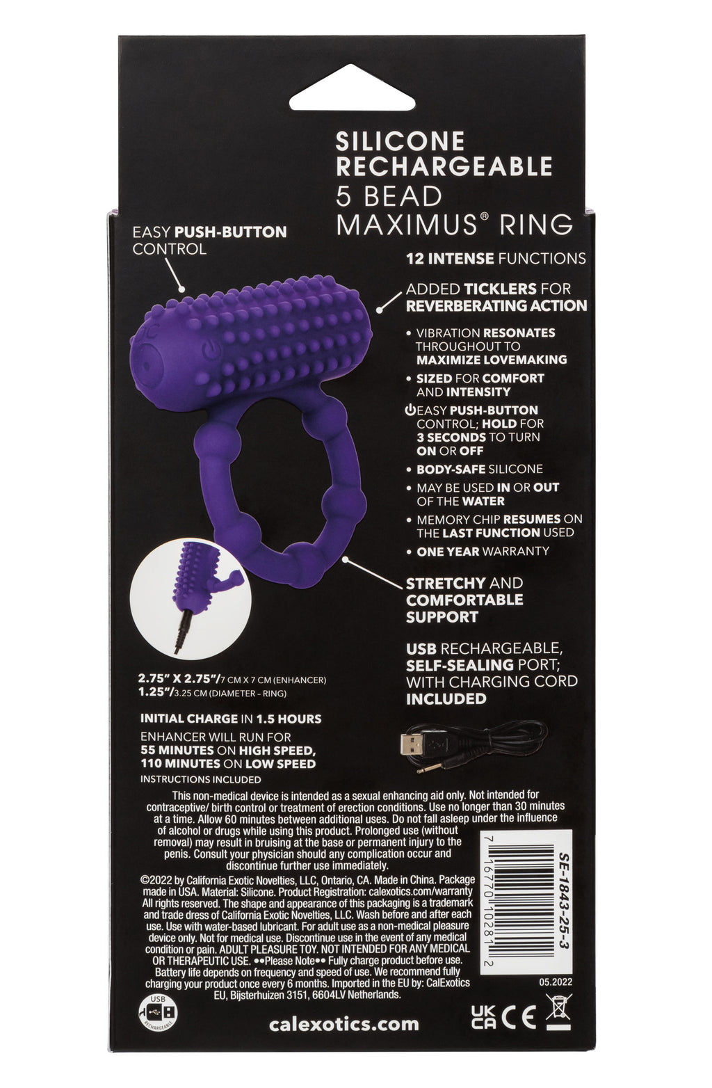 Silicone Rechargeable 5 Bead Maximus Ring by CalExotics from LoveMart Co.