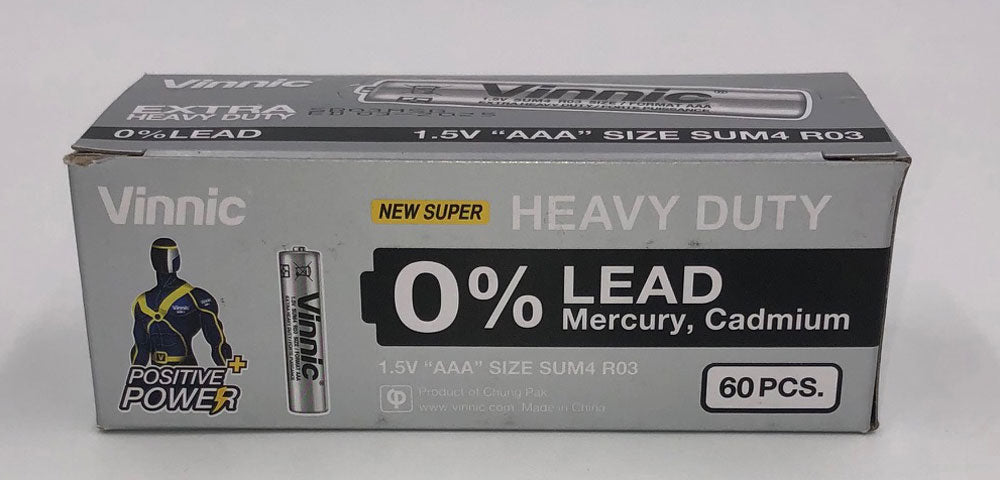 Vinnic Extra Heavy Duty AAA Batteries 2 Pc./ Shrink Pk. 60 Pcs. Box by Vinnic & Player Batteries from LoveMart Co.