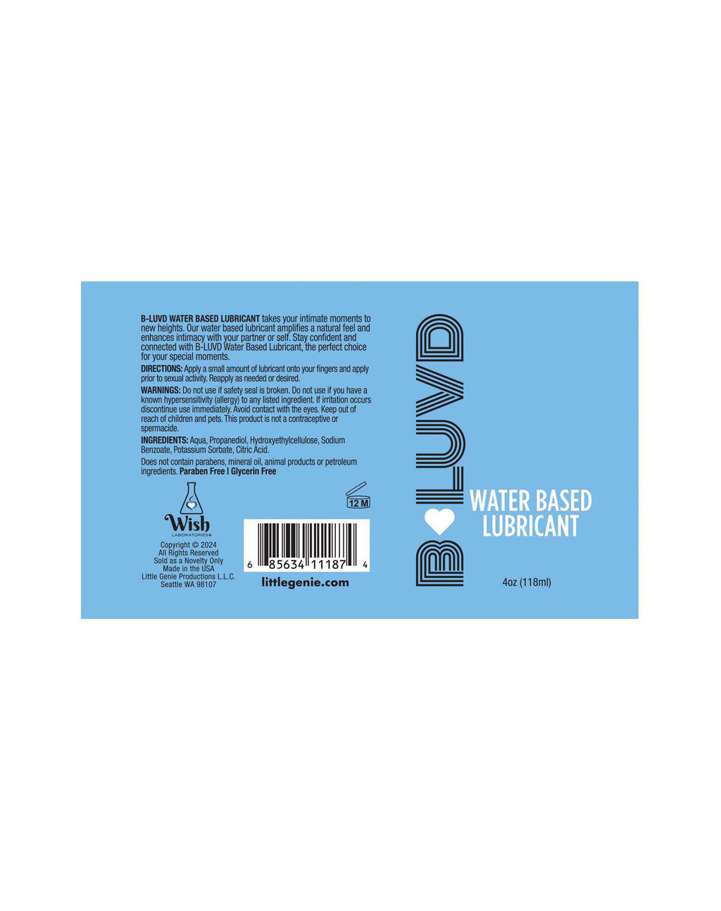 B-Luvd Water-Based Lubricant 4oz by Little Genie from LoveMart Co.