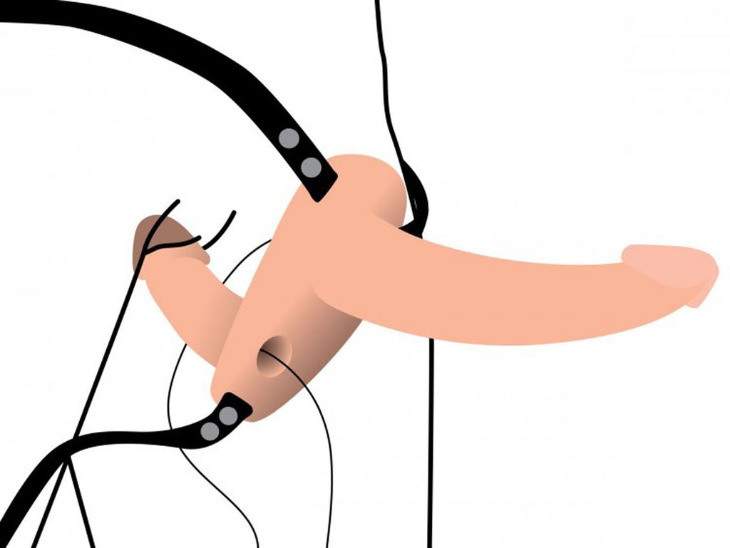 Power Pegger Silicone Vibrating Double Dildo With Harness - Flesh by XR Brands from LoveMart Co.