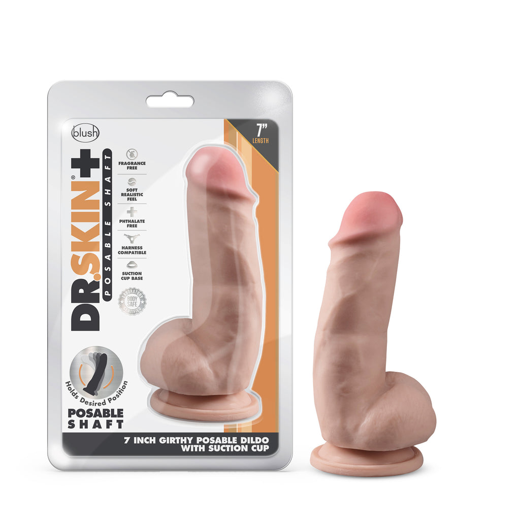 Dr. Skin Plus - 7 Inch Girthy Posable Dildo With Balls - Vanilla by Blush from LoveMart Co.