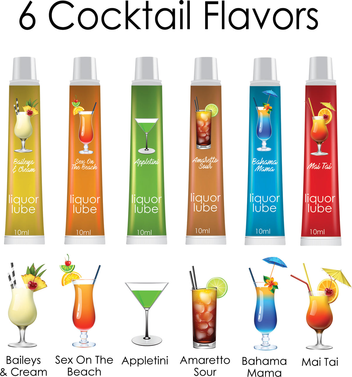 Liquor Lube Assorted Flavors 72pcs Disp Disp 6 Cocktail Flavors 10ml by Hott Products from LoveMart Co.