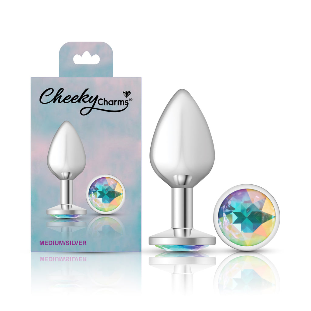 Iridescent Round Gem Silver Metal Plug - Md by Viben from LoveMart Co.