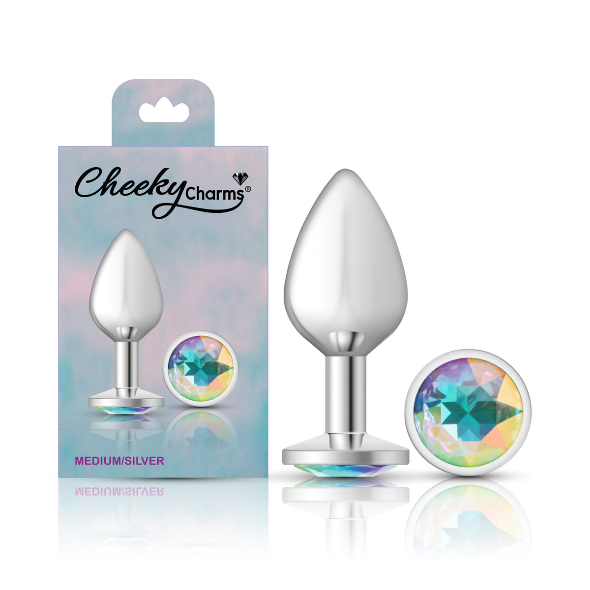 Iridescent Round Gem Silver Metal Plug - Md by Viben from LoveMart Co.