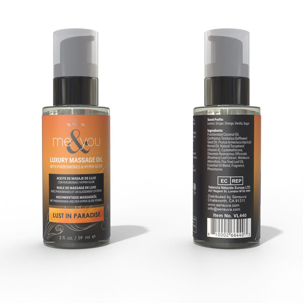 Me and You Massage Oil Lust in Paradise 2oz Pheromone Infused by Sensuva from LoveMart Co.