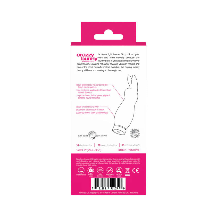 Crazzy Bunny Rechargeable Bullet - Pretty in by VeDO from LoveMart Co.
