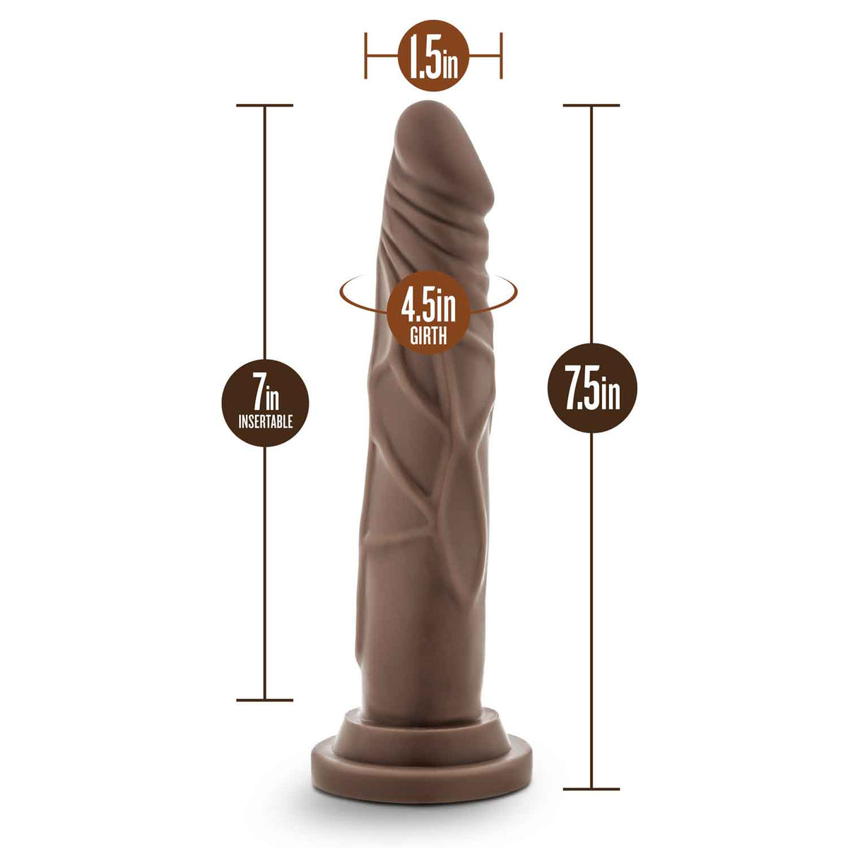 Dr. Skin Silicone Dr. Carter 7 Inch Dong With Suction Cup Chocolate by Blush from LoveMart Co.