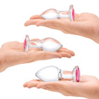 3 Pc Heart Jewel Glass Anal Training Kit - /pink by Electric Novelties from LoveMart Co.