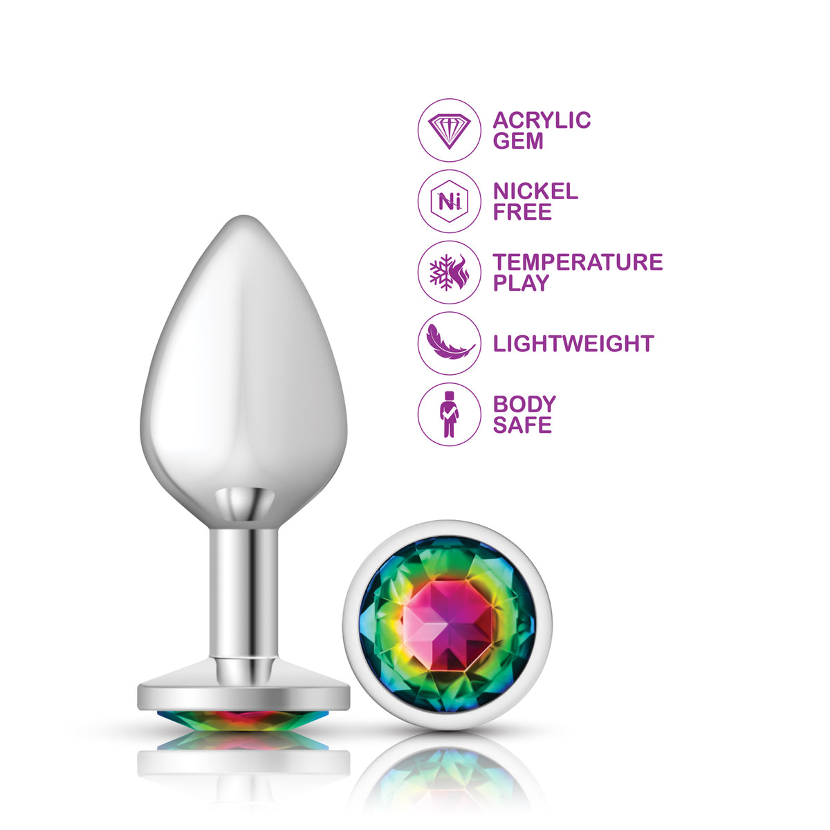 Rainbow Round Gem Silver Metal Plug - Md by Viben from LoveMart Co.