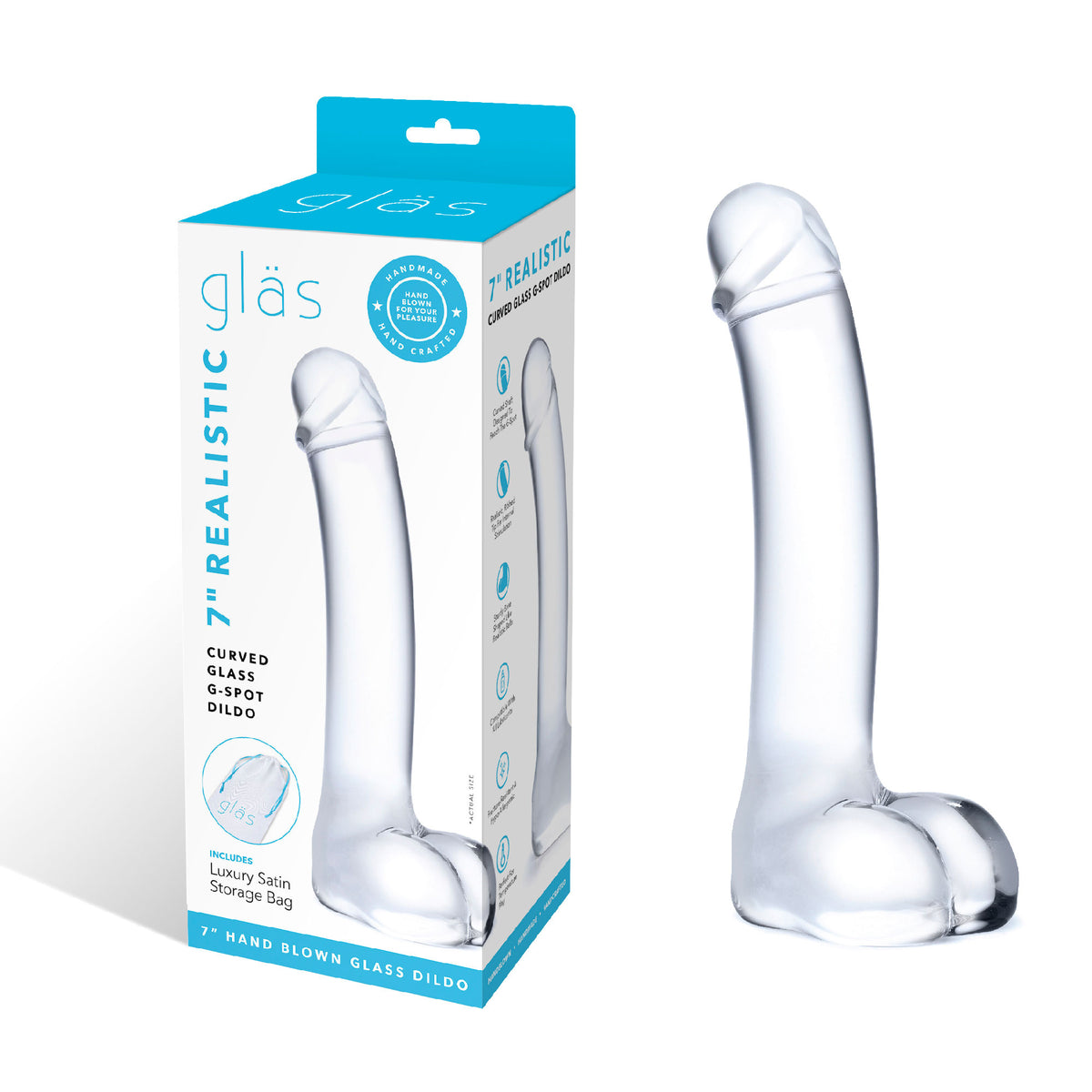 7 Inch Realistic Curved Glass G-Spot Dildo by Electric Novelties from LoveMart Co.