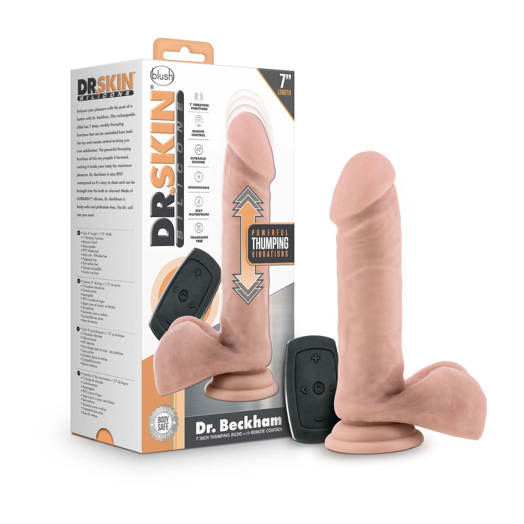 Dr Skin Silicone Dr Beckham 7" Thumping Dildo w/ Remote Vanilla by Blush from LoveMart Co.