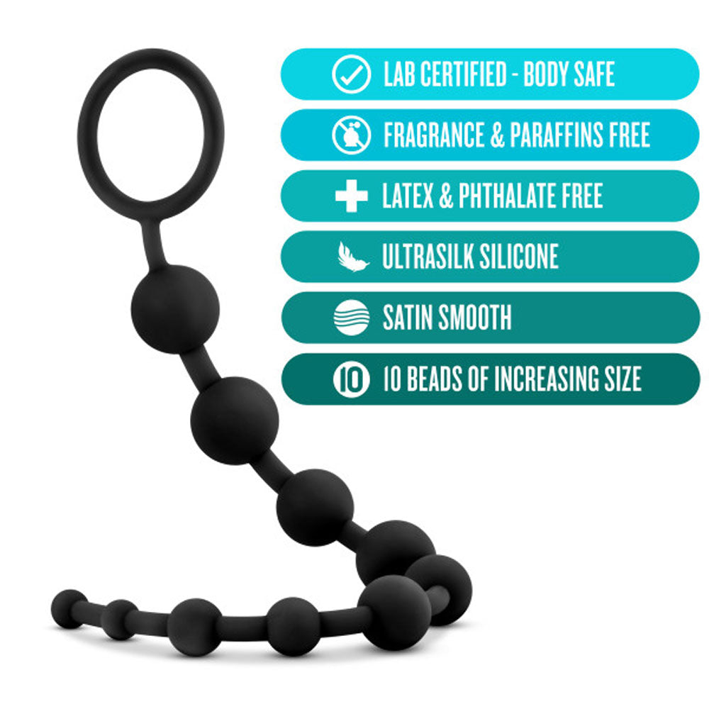 Anal Adventures - Silicone 10 Anal Beads - Black by Blush from LoveMart Co.