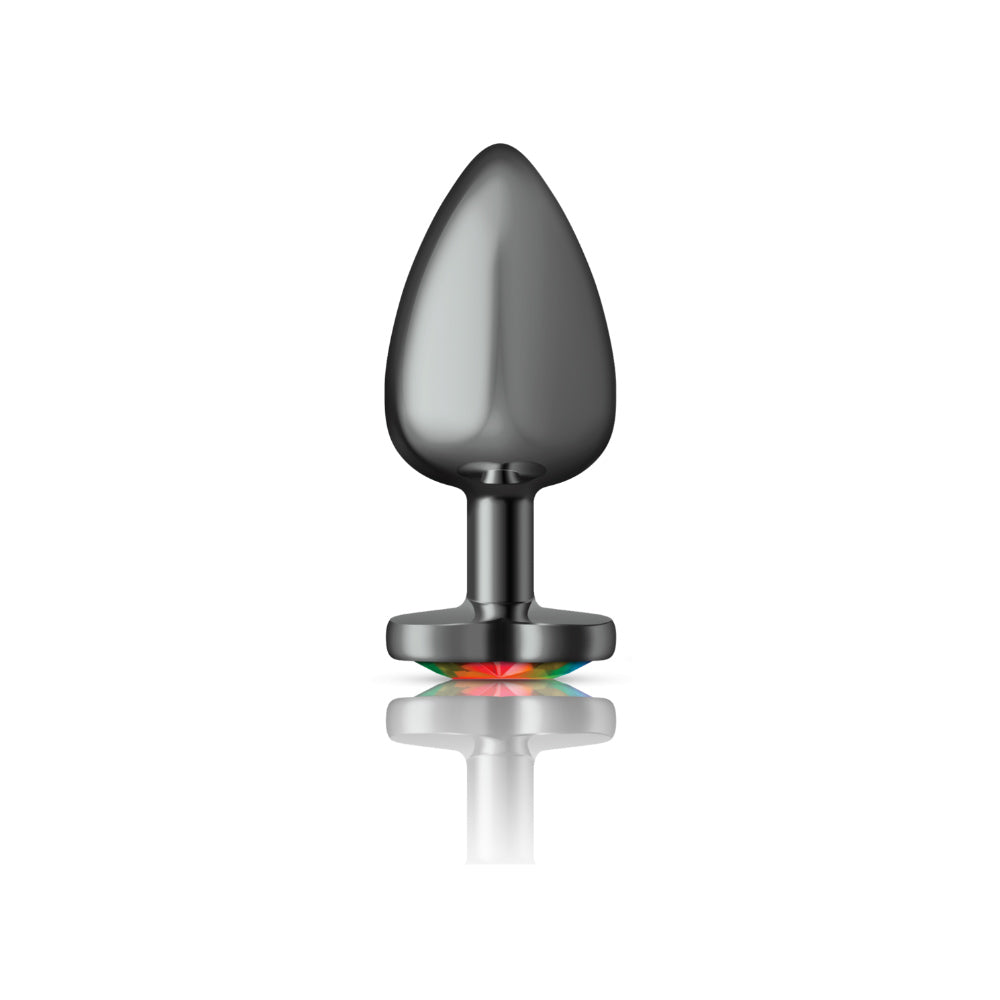 Rainbow Heart Gem Gunmetal Metal Plug - Lg by Viben from LoveMart Co.