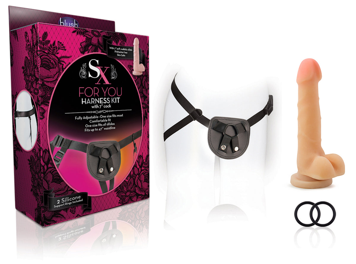 For You Harness Kit With 7 Inch Cock () Black Harness by Blush from LoveMart Co.
