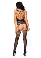 Strappy Rose Lace Suspender Bodystocking - One Size by Leg Avenue from LoveMart Co.