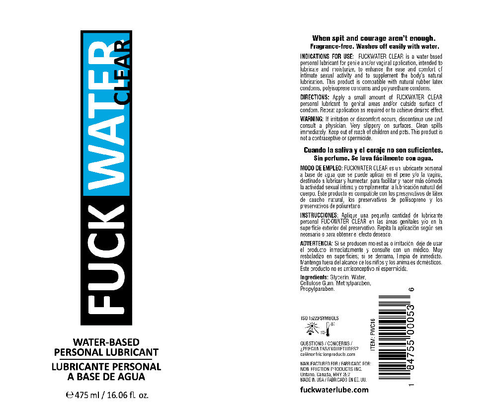 Fuck Water 16oz Water Bases Lubricant by Fuck Water from LoveMart Co.