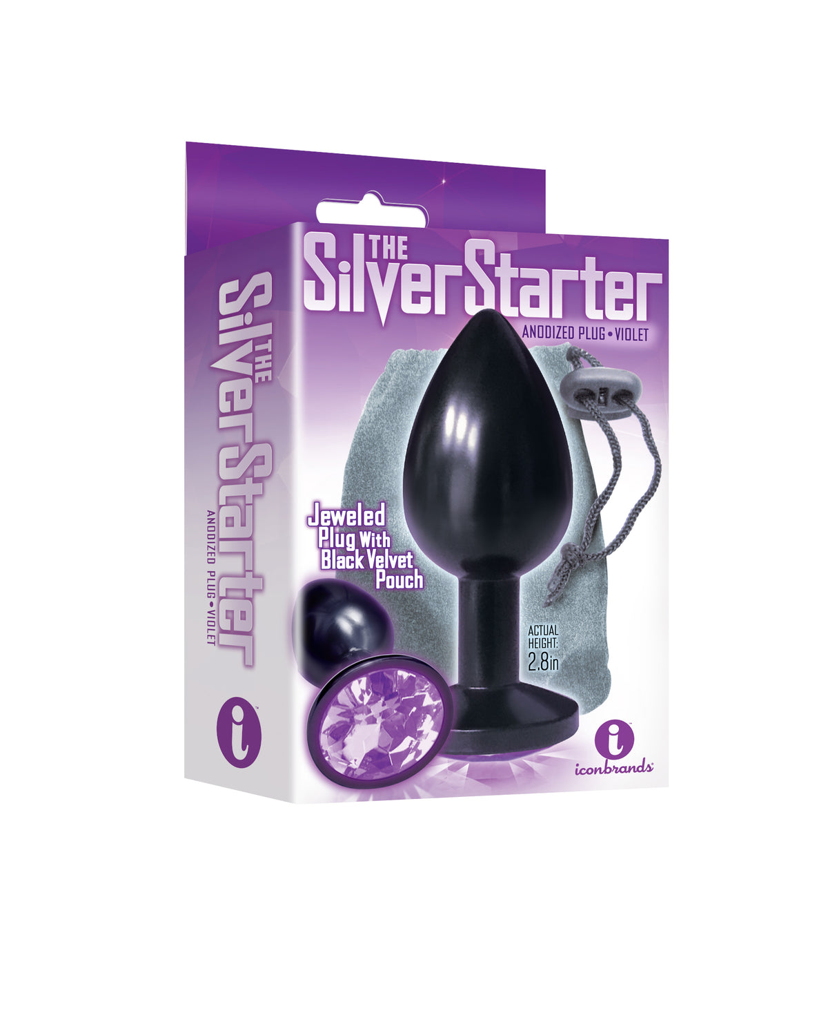 9's Silver Starter Anodized Bejeweled Stainless Steel Plug Violet by Icon Brands from LoveMart Co.