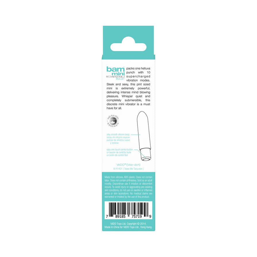 Bam Mini Rechargeable Bullet Vibe - Turquoise by VeDO from LoveMart Co.