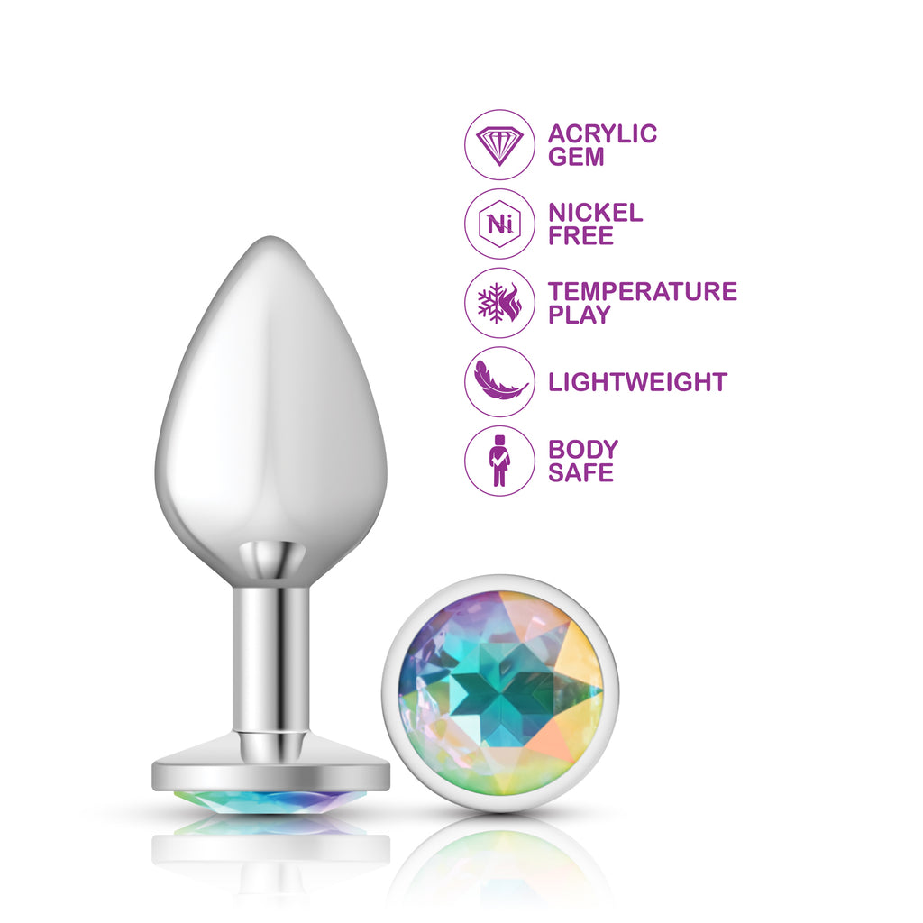 Iridescent Round Gem Silver Metal Plug - Md by Viben from LoveMart Co.