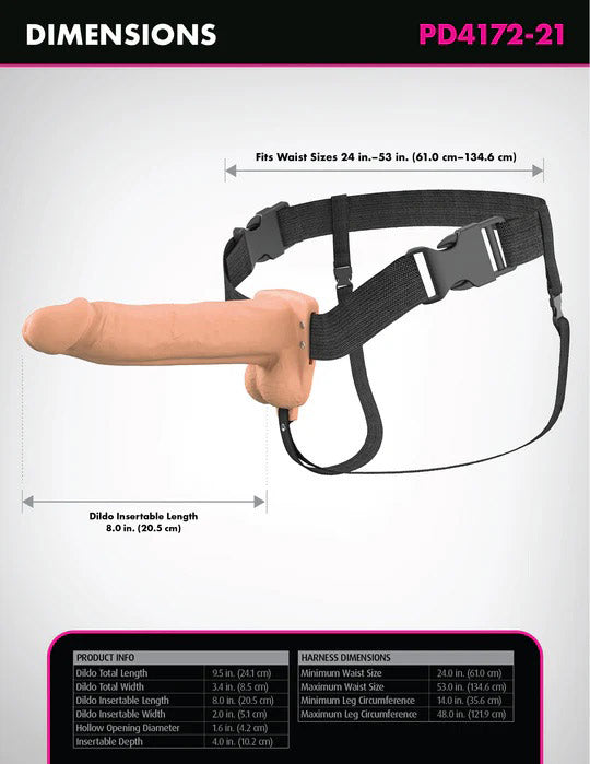 Fantasy X-Tensions Elite 8" Vibrating Hollow Silicone Strap-on - Light by Pipedream from LoveMart Co.