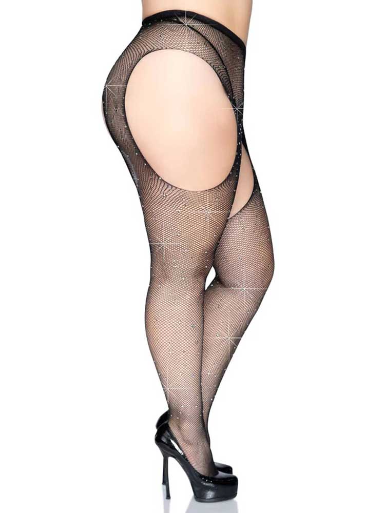 Casey Rhinestone Fishnet Suspender Pantyhose - Queen by Leg Avenue from LoveMart Co.