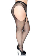 Casey Rhinestone Fishnet Suspender Pantyhose - Queen by Leg Avenue from LoveMart Co.