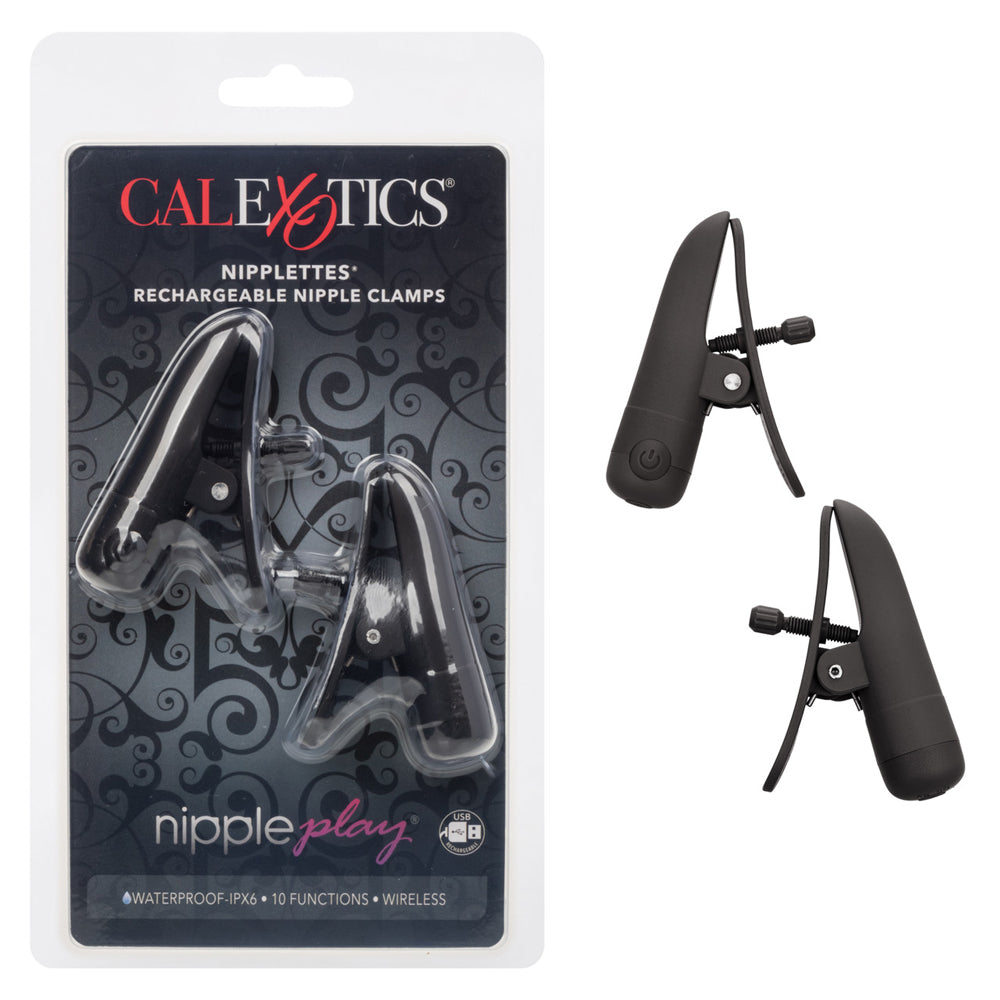 Nipple Play Nipplettes Vibrating Nipple Clamps Rechargeable by CalExotics from LoveMart Co.